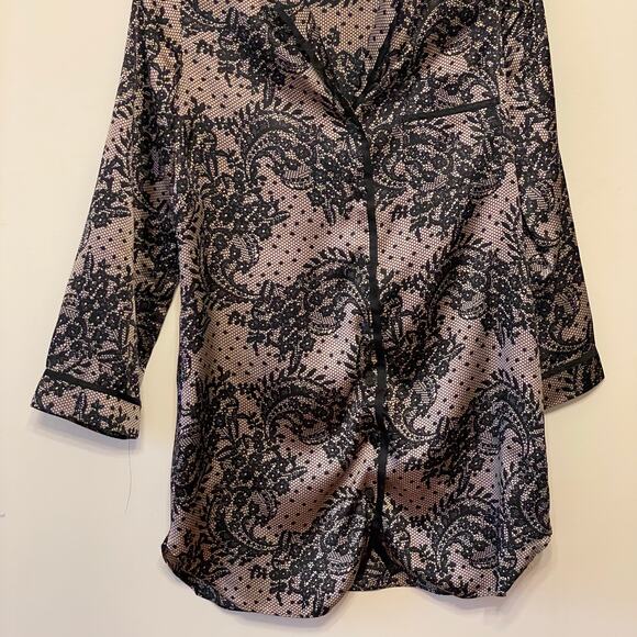 In Bloom 8 long sleeve pajama top button up cottagecore floral polka dot black - Picture 3 of 7